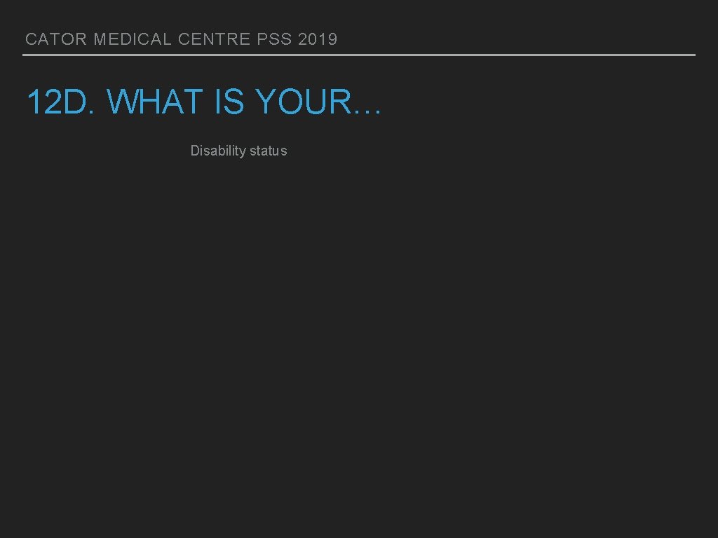 CATOR MEDICAL CENTRE PSS 2019 12 D. WHAT IS YOUR… Disability status 