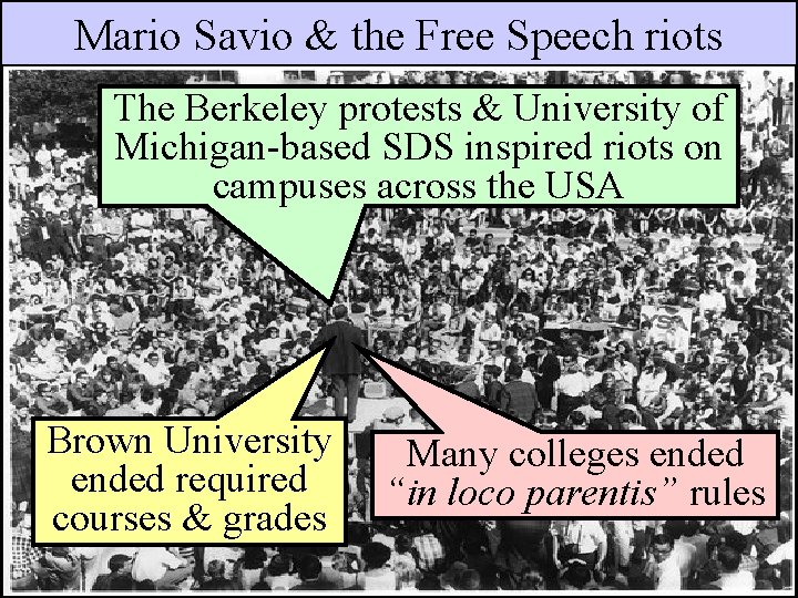 Mario Savio & the Free Speech riots The Berkeley protests & University of Michigan-based