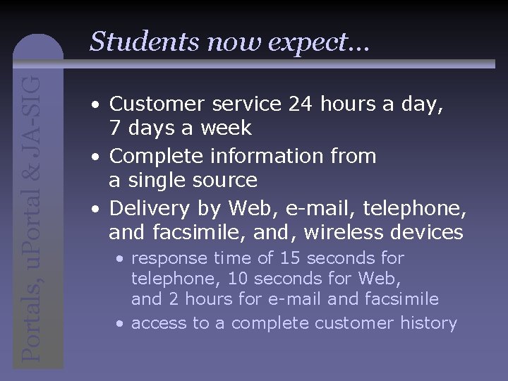 Portals, u. Portal & JA-SIG Students now expect. . . • Customer service 24