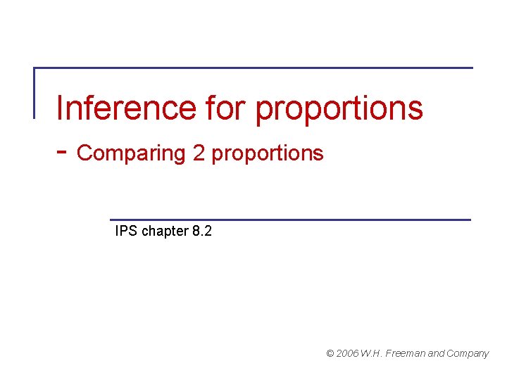 Inference for proportions - Comparing 2 proportions IPS chapter 8. 2 © 2006 W.