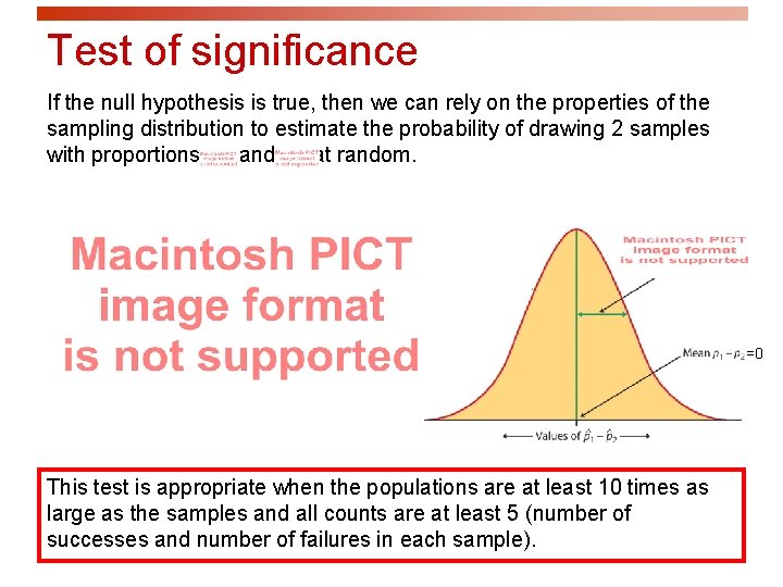 Test of significance If the null hypothesis is true, then we can rely on