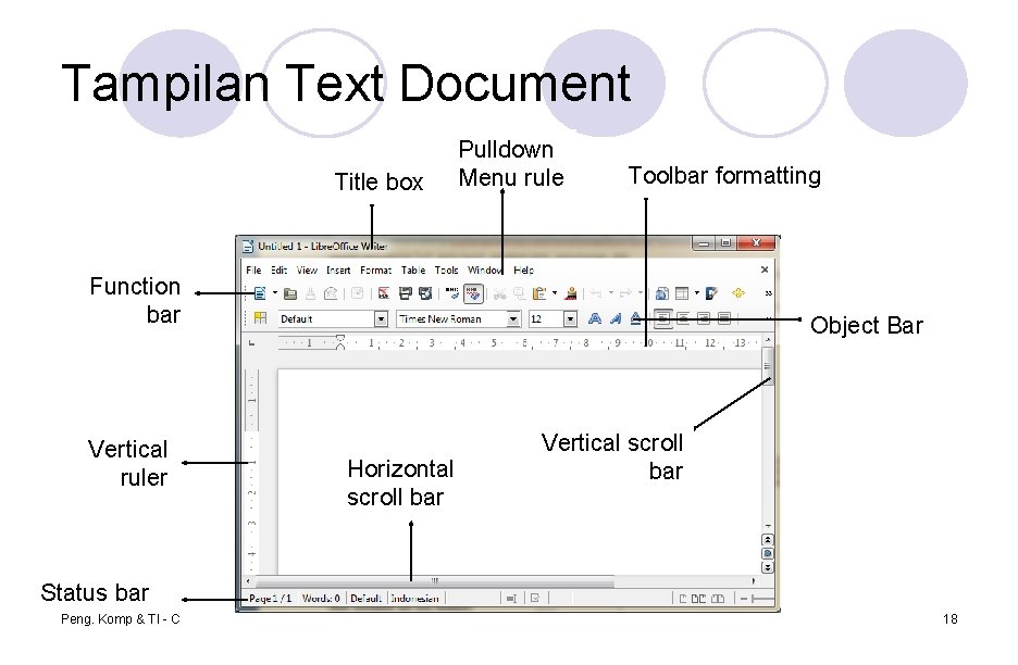 Tampilan Text Document Title box Pulldown Menu rule Toolbar formatting Function bar Vertical ruler