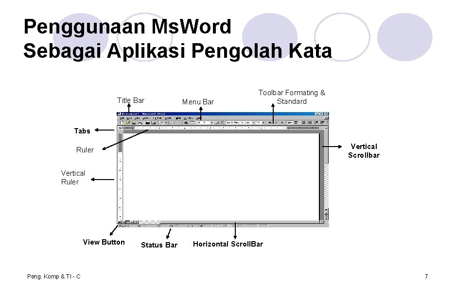 Penggunaan Ms. Word Sebagai Aplikasi Pengolah Kata Title Bar Menu Bar Toolbar Formating &