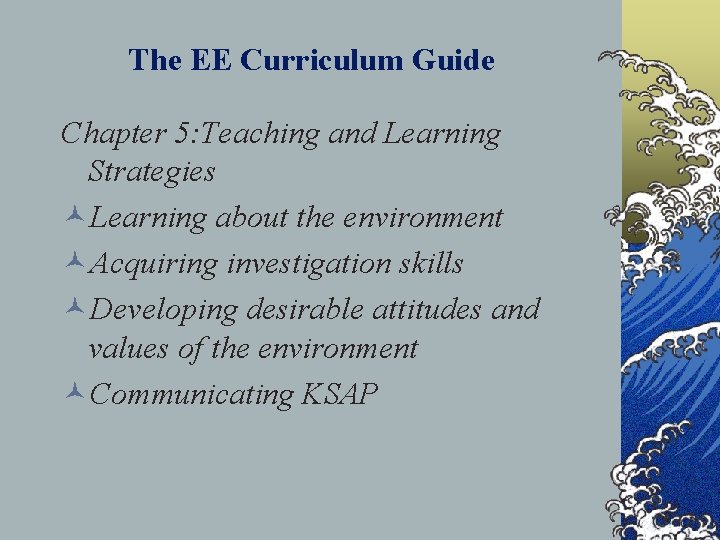 The EE Curriculum Guide Chapter 5: Teaching and Learning Strategies ©Learning about the environment