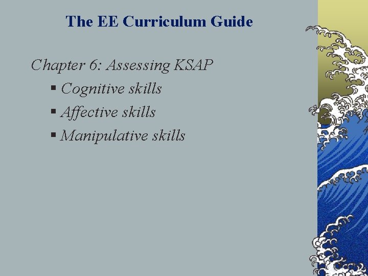 The EE Curriculum Guide Chapter 6: Assessing KSAP § Cognitive skills § Affective skills