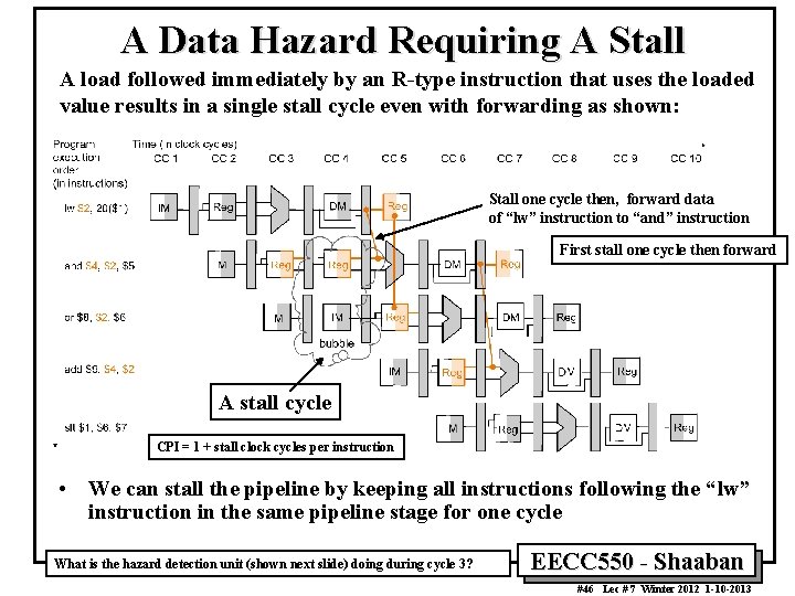 A Data Hazard Requiring A Stall A load followed immediately by an R-type instruction