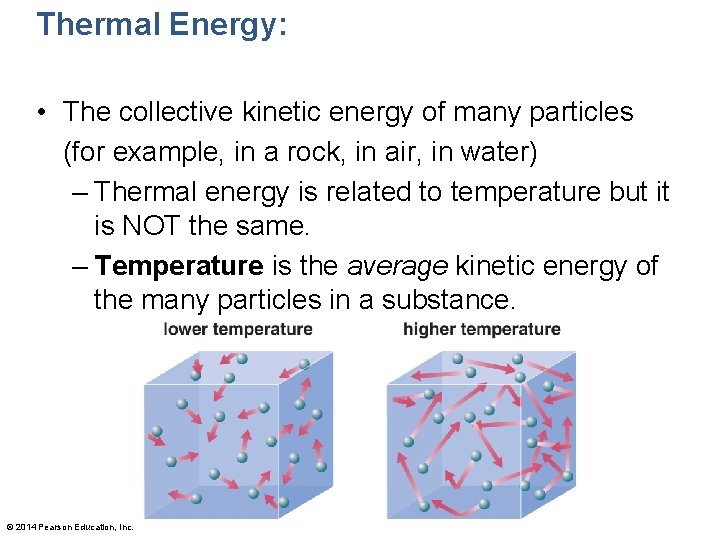 Thermal Energy: • The collective kinetic energy of many particles (for example, in a