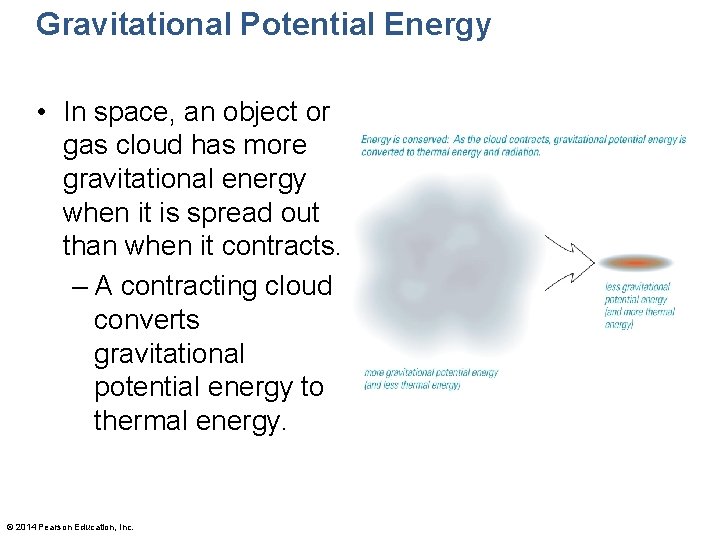 Gravitational Potential Energy • In space, an object or gas cloud has more gravitational