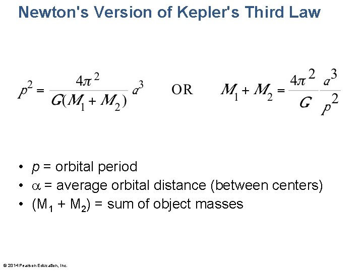 Newton's Version of Kepler's Third Law • p = orbital period • = average