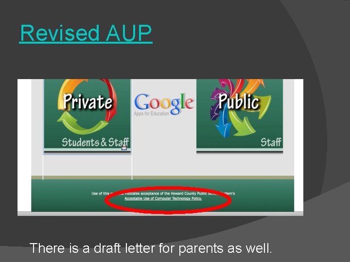 Revised AUP There is a draft letter for parents as well. Revised AUP There is a draft letter for parents as well.