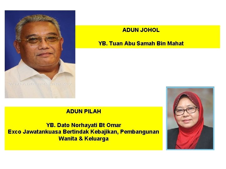 ADUN JOHOL YB. Tuan Abu Samah Bin Mahat ADUN PILAH YB. Dato Norhayati Bt