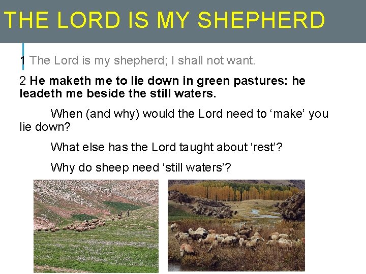 THE LORD IS MY SHEPHERD 1 The Lord is my shepherd; I shall not