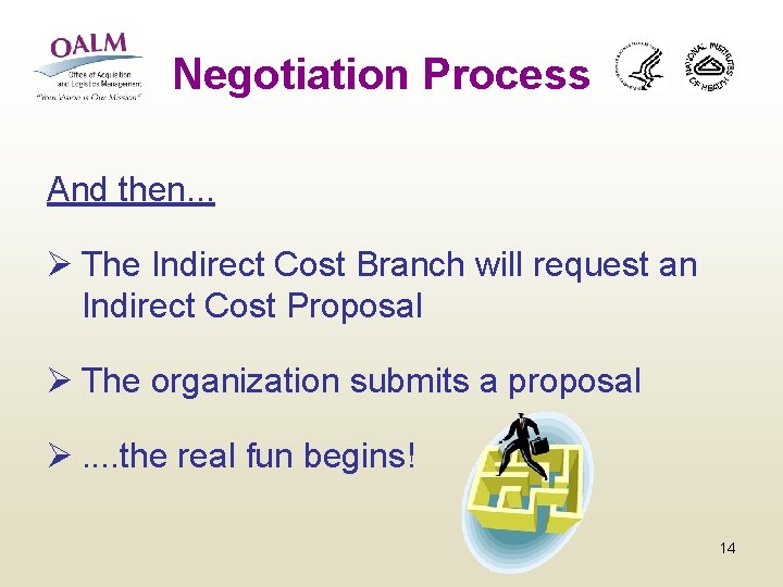 Negotiation Process And then. . . Ø The Indirect Cost Branch will request an