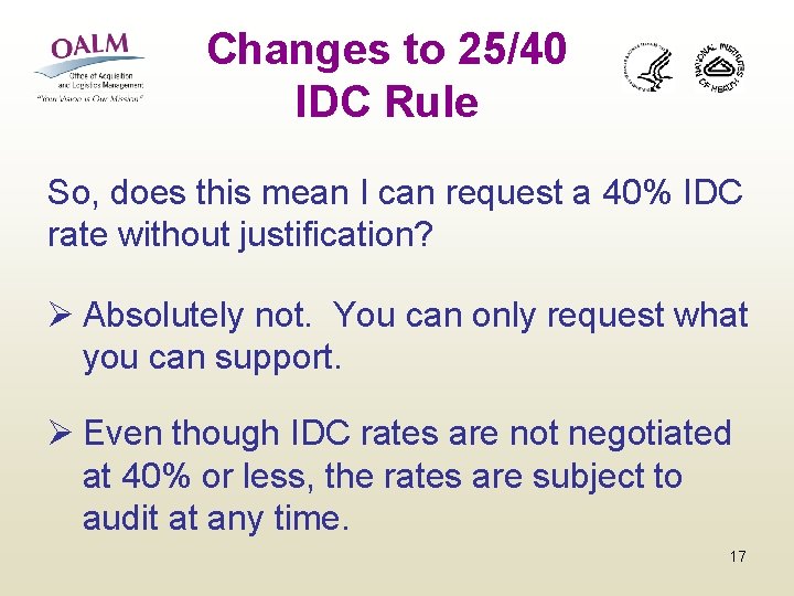 Changes to 25/40 IDC Rule So, does this mean I can request a 40%