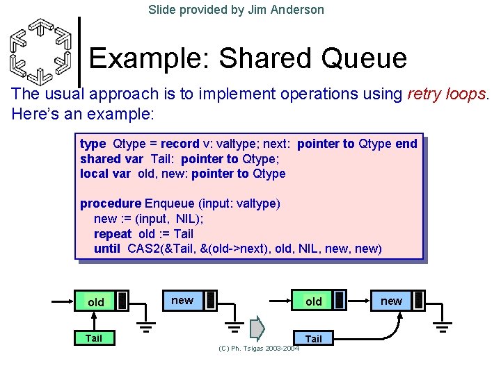 Slide provided by Jim Anderson Example: Shared Queue The usual approach is to implement