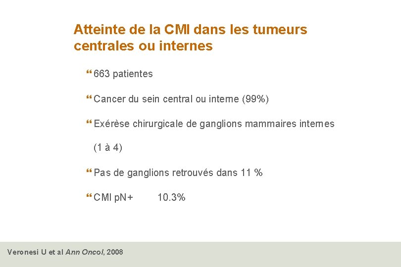 Atteinte de la CMI dans les tumeurs centrales ou internes 663 patientes Cancer du