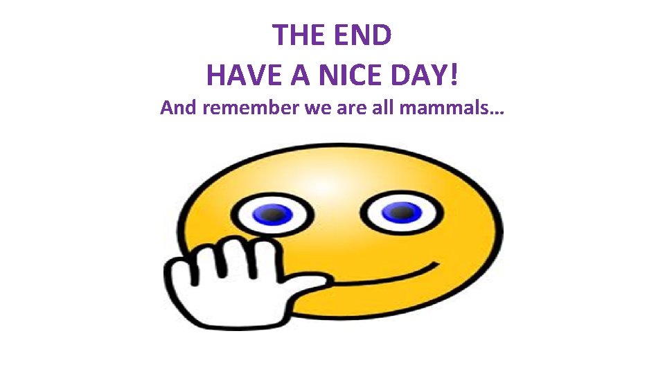 THE END HAVE A NICE DAY! And remember we are all mammals… 