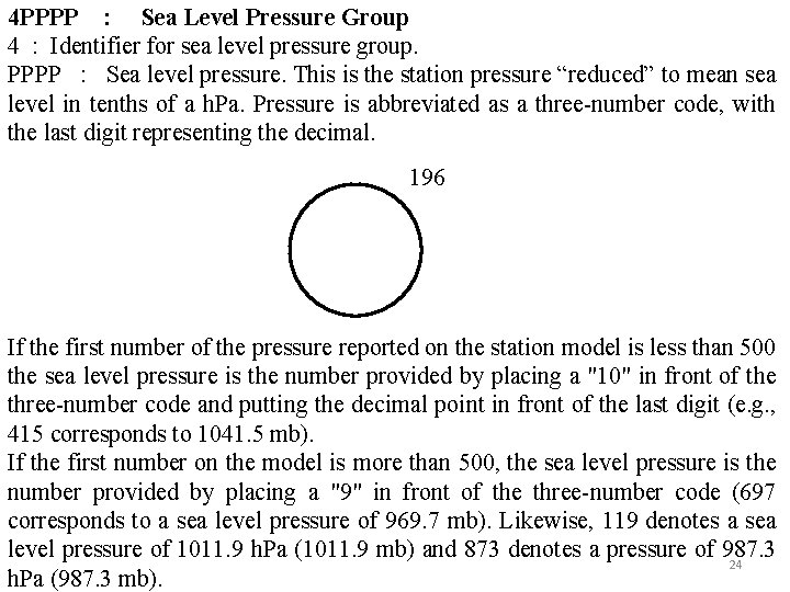 4 PPPP : Sea Level Pressure Group 4 : Identifier for sea level pressure