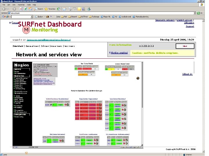  Terug Gegevens wijzigen | English version | Uitloggen SURFnet Dashboard Support M Monitoring