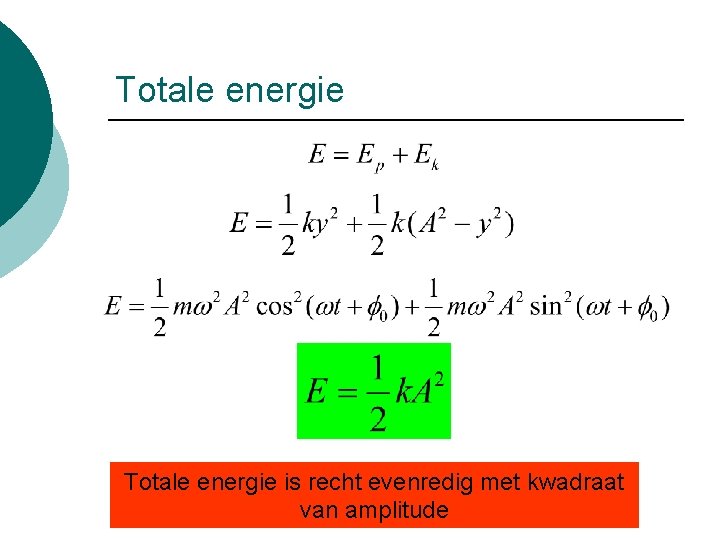 Totale energie is recht evenredig met kwadraat van amplitude 