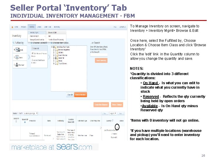 Seller Portal ‘Inventory’ Tab INDIVIDUAL INVENTORY MANAGEMENT - FBM To Manage Inventory on screen,