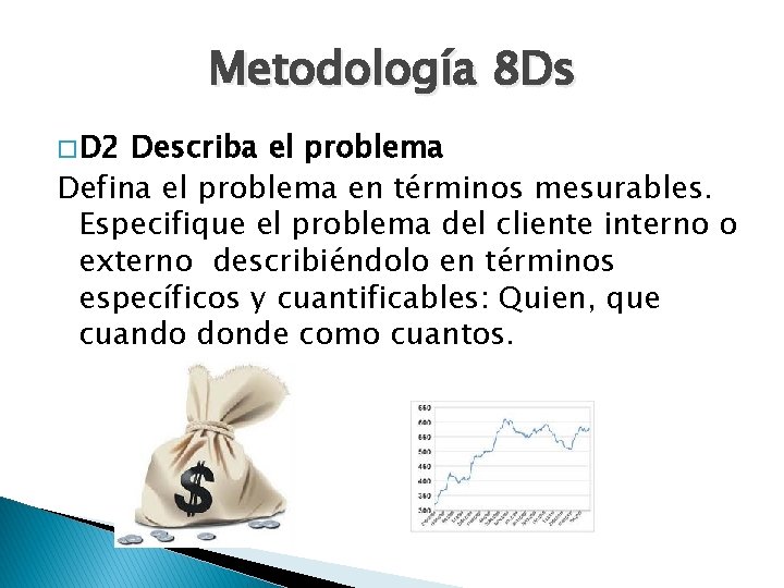 Metodología 8 Ds � D 2 Describa el problema Defina el problema en términos