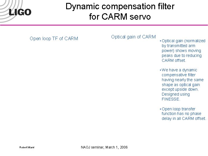 Dynamic compensation filter for CARM servo Open loop TF of CARM Optical gain of
