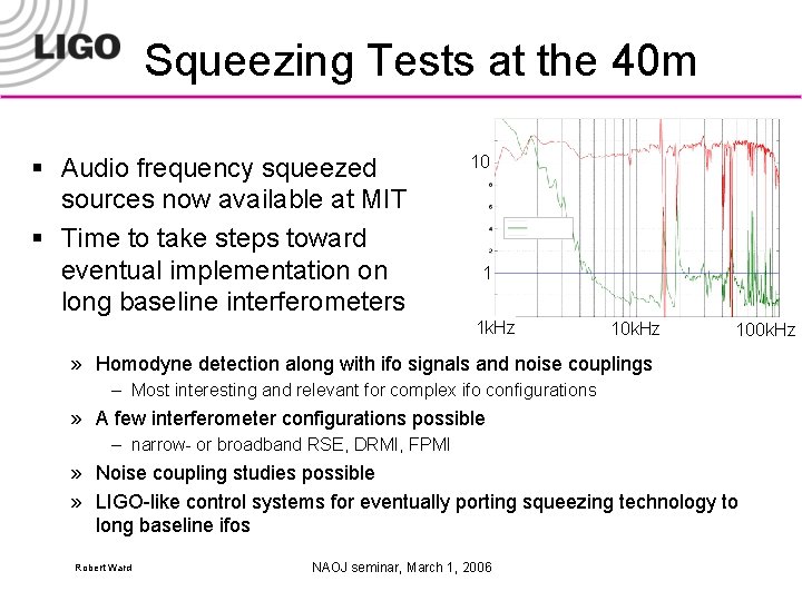 Squeezing Tests at the 40 m § Audio frequency squeezed sources now available at