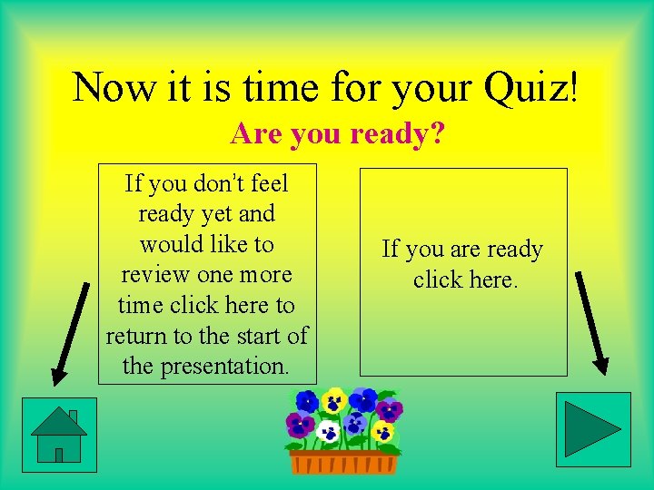 Now it is time for your Quiz! Are you ready? If you don’t feel