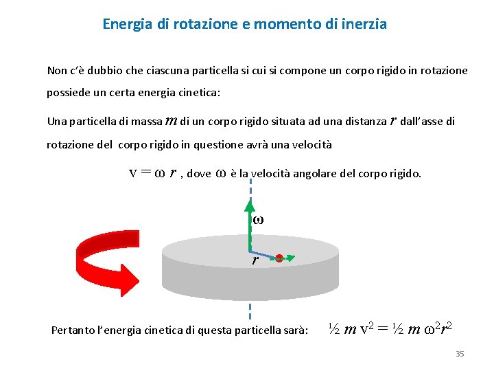 Energia di rotazione e momento di inerzia Non c’è dubbio che ciascuna particella si