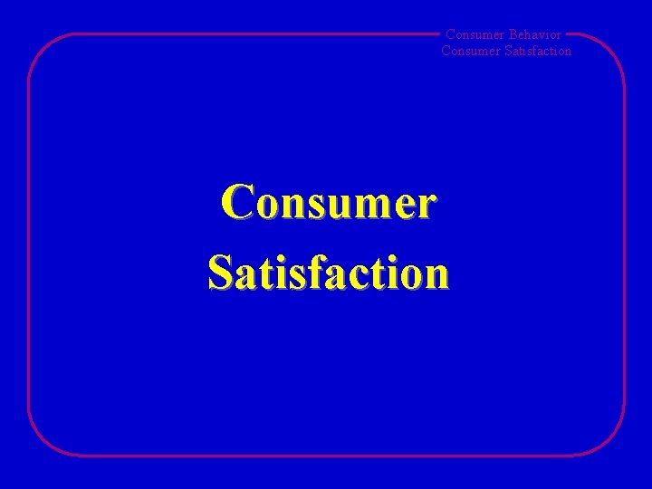 Consumer Behavior Consumer Satisfaction 