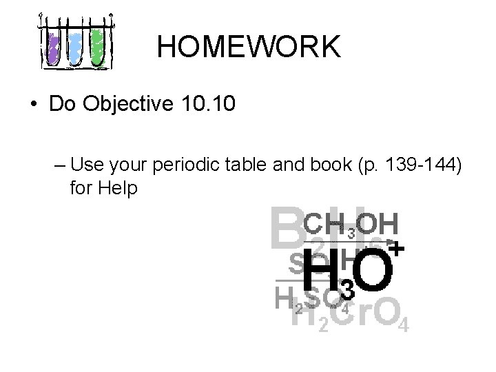 HOMEWORK • Do Objective 10. 10 – Use your periodic table and book (p.