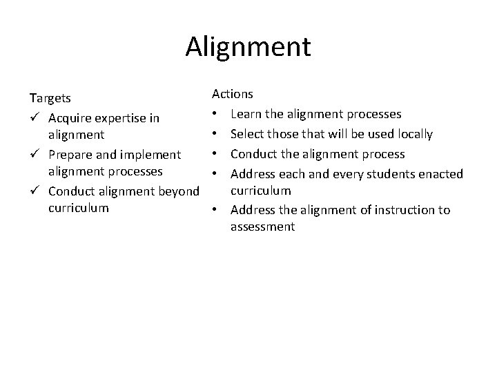 Alignment Targets ü Acquire expertise in alignment ü Prepare and implement alignment processes ü Alignment Targets ü Acquire expertise in alignment ü Prepare and implement alignment processes ü