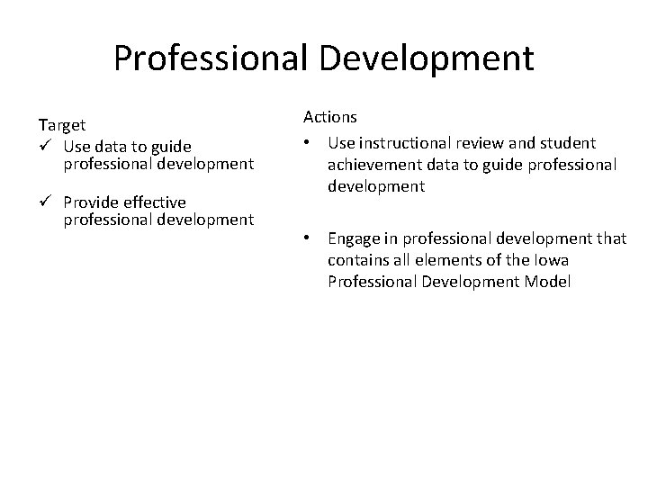 Professional Development Target ü Use data to guide professional development ü Provide effective professional Professional Development Target ü Use data to guide professional development ü Provide effective professional