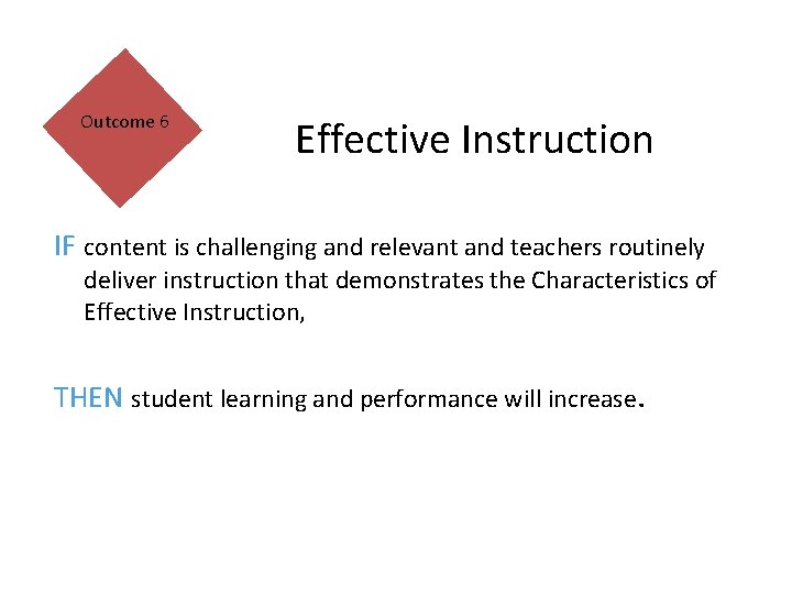 Outcome 6 Effective Instruction IF content is challenging and relevant and teachers routinely deliver Outcome 6 Effective Instruction IF content is challenging and relevant and teachers routinely deliver
