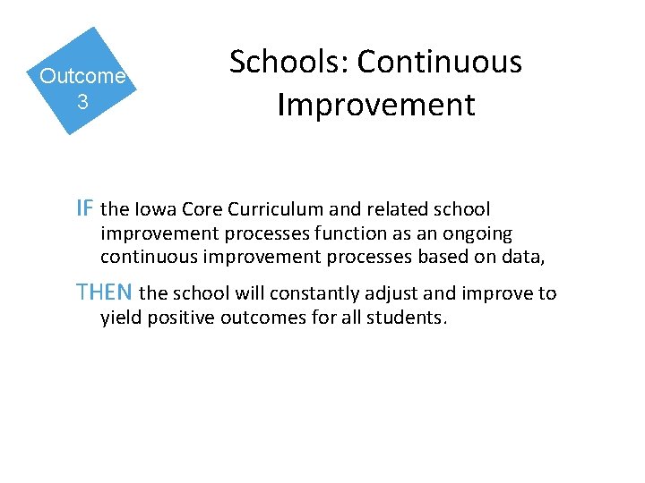Outcome 3 Schools: Continuous Improvement IF the Iowa Core Curriculum and related school improvement Outcome 3 Schools: Continuous Improvement IF the Iowa Core Curriculum and related school improvement