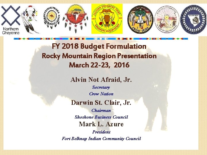FY 2018 Budget Formulation Rocky Mountain Region Presentation March 22 -23, 2016 Alvin Not