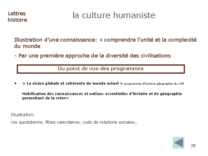 Lettres histoire la culture humaniste Illustration d’une connaissance: « comprendre l’unité et la complexité