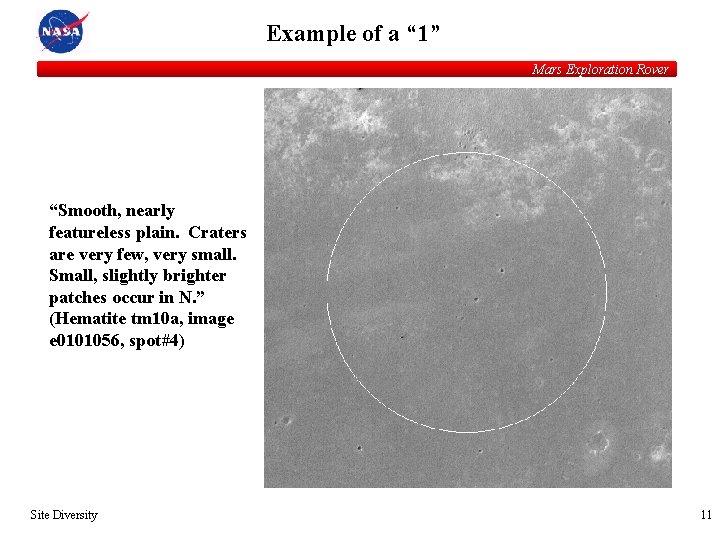 Example of a “ 1” Mars Exploration Rover “Smooth, nearly featureless plain. Craters are