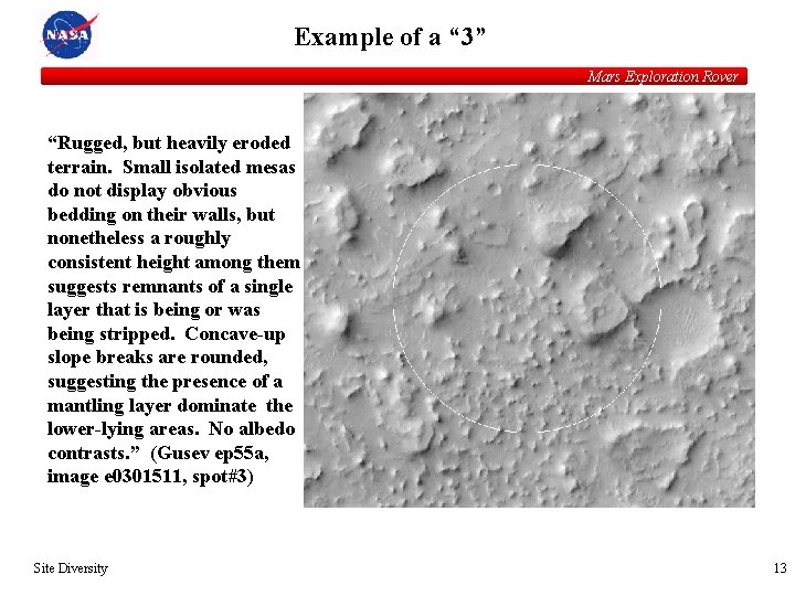 Example of a “ 3” Mars Exploration Rover “Rugged, but heavily eroded terrain. Small