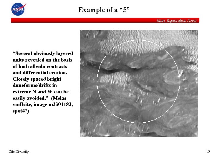 Example of a “ 5” Mars Exploration Rover “Several obviously layered units revealed on