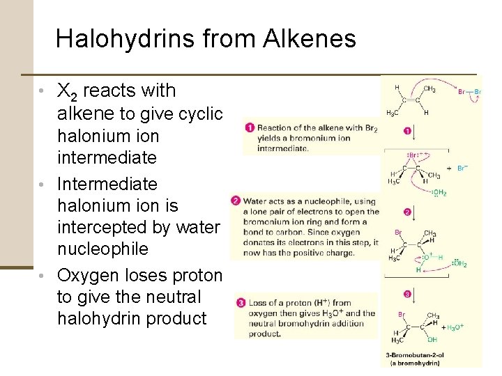 Halohydrins from Alkenes • X 2 reacts with alkene to give cyclic halonium ion