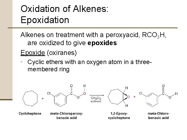 Oxidation of Alkenes: Epoxidation Alkenes on treatment with a peroxyacid, RCO 3 H, are