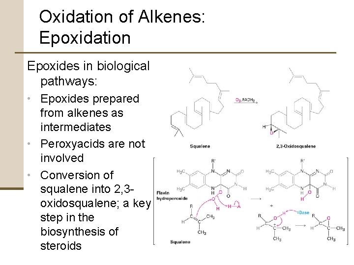 Oxidation of Alkenes: Epoxidation Epoxides in biological pathways: • Epoxides prepared from alkenes as