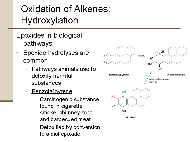 Oxidation of Alkenes: Hydroxylation Epoxides in biological pathways • Epoxide hydrolyses are common •