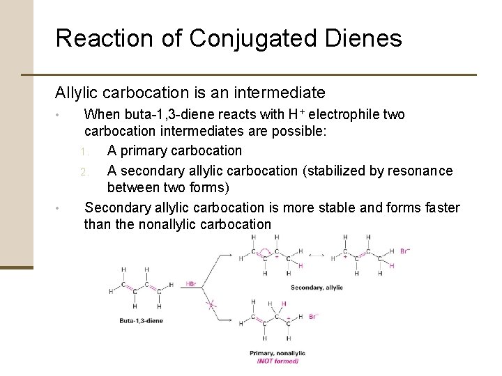 Reaction of Conjugated Dienes Allylic carbocation is an intermediate • • When buta-1, 3