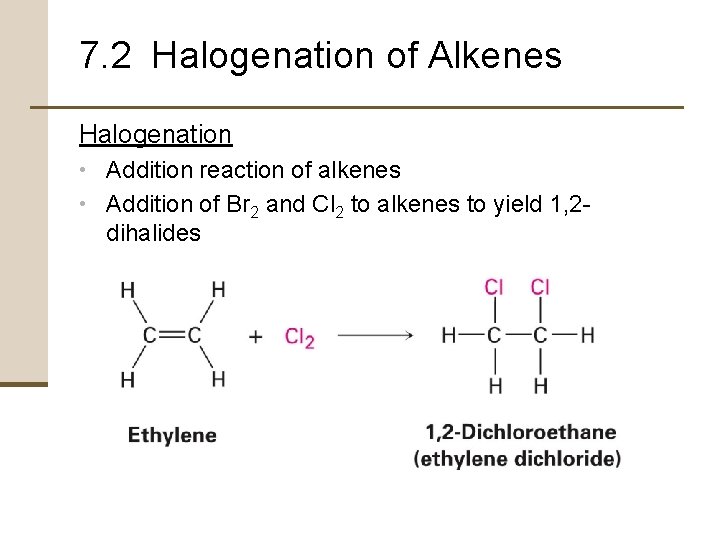 7. 2 Halogenation of Alkenes Halogenation • Addition reaction of alkenes • Addition of