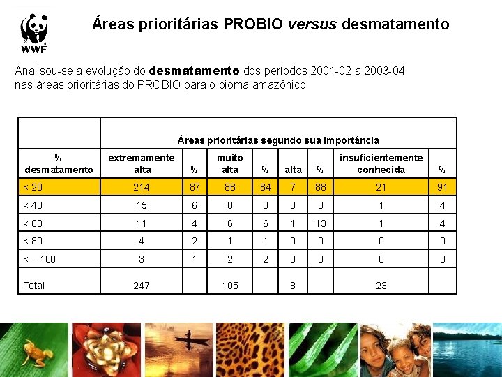 Áreas prioritárias PROBIO versus desmatamento Analisou-se a evolução do desmatamento dos períodos 2001 -02