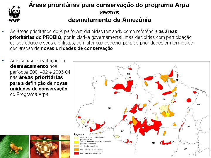 Áreas prioritárias para conservação do programa Arpa versus desmatamento da Amazônia • As áreas