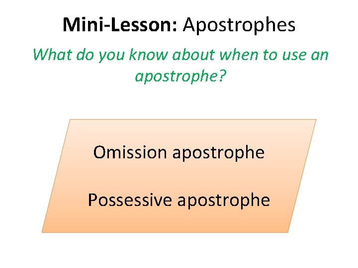 Mini-Lesson: Apostrophes What do you know about when to use an apostrophe? Omission apostrophe